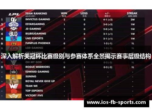 深入解析美冠杯比赛级别与参赛体系全景揭示赛事层级结构